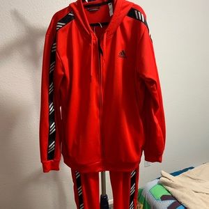 Men’s Adidas Red Track Suit Hoodie and Pants Set Size XL